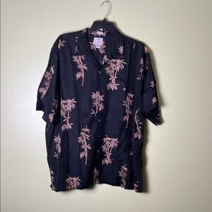 LUAU Black Shirt with Pink Palm Tree Print 💯 percent silk size 2X